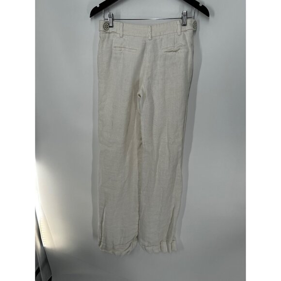 Tory Burch Women's white 100% Linen Pants Size 2 BUTTON Logo STRAIGHT LEG - Picture 4 of 5